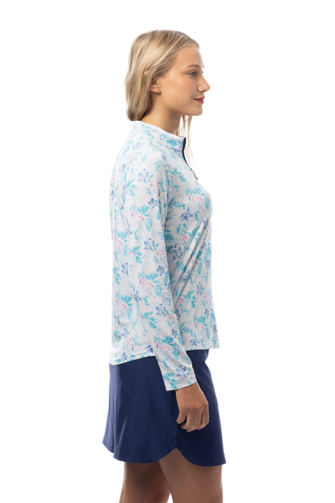 SANSOLEIL'S SOLCOOL 1/4 ZIP MOCK. FLAMINGO GARDEN. 900463