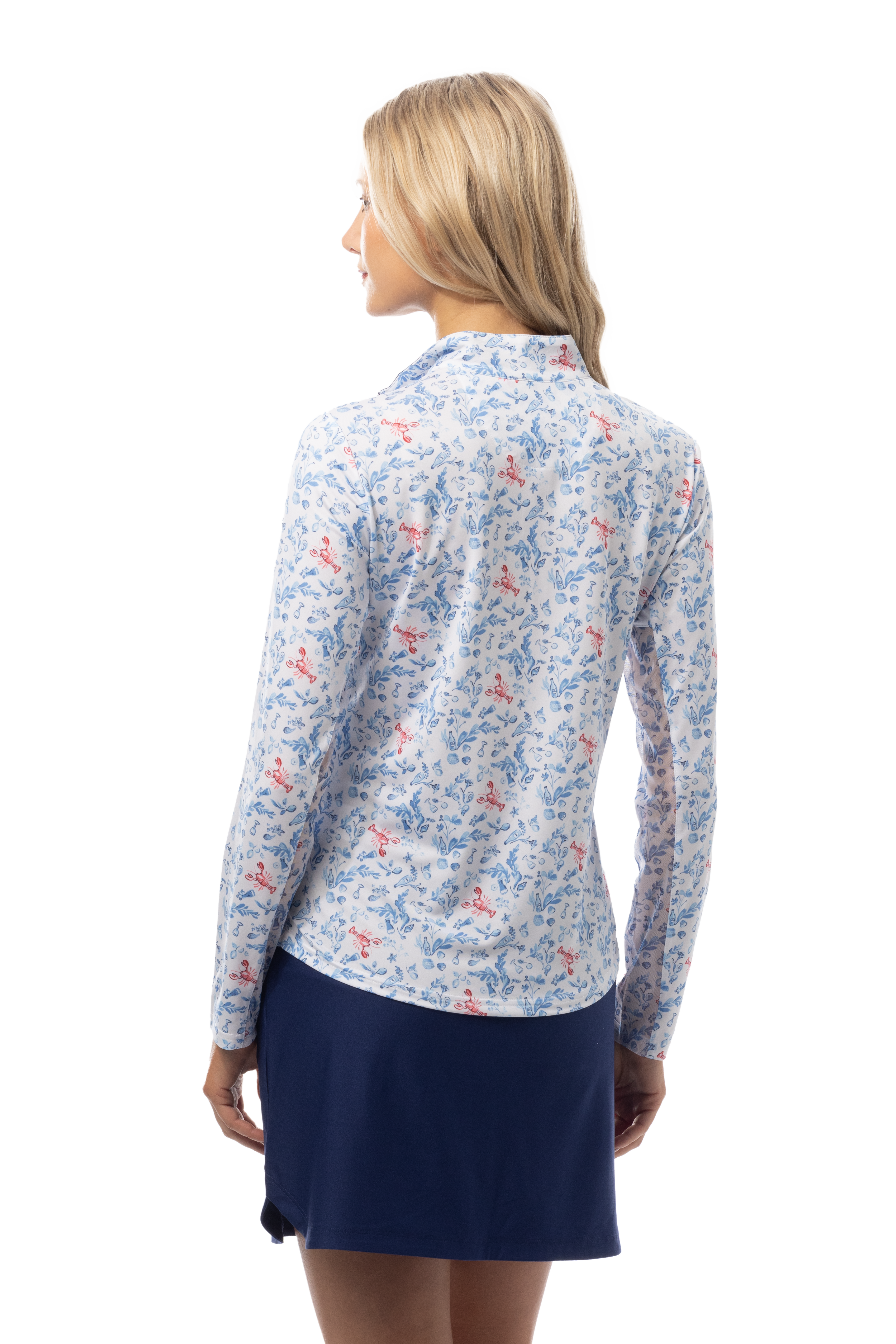 SANSOLEIL SOLCOOL PRINT 1/4 ZIP MOCK. LOBSTER POT. 900463 - SanSoleil