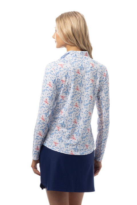 SANSOLEIL SOLCOOL PRINT 1/4 ZIP MOCK. LOBSTER POT. 900463
