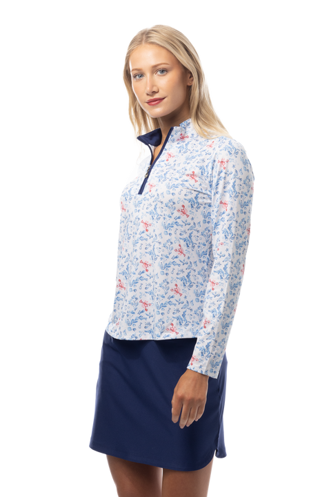 SANSOLEIL SOLCOOL PRINT 1/4 ZIP MOCK. LOBSTER POT. 900463