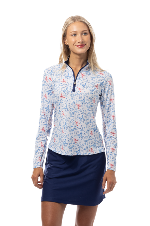SANSOLEIL SOLCOOL PRINT 1/4 ZIP MOCK. LOBSTER POT. 900463