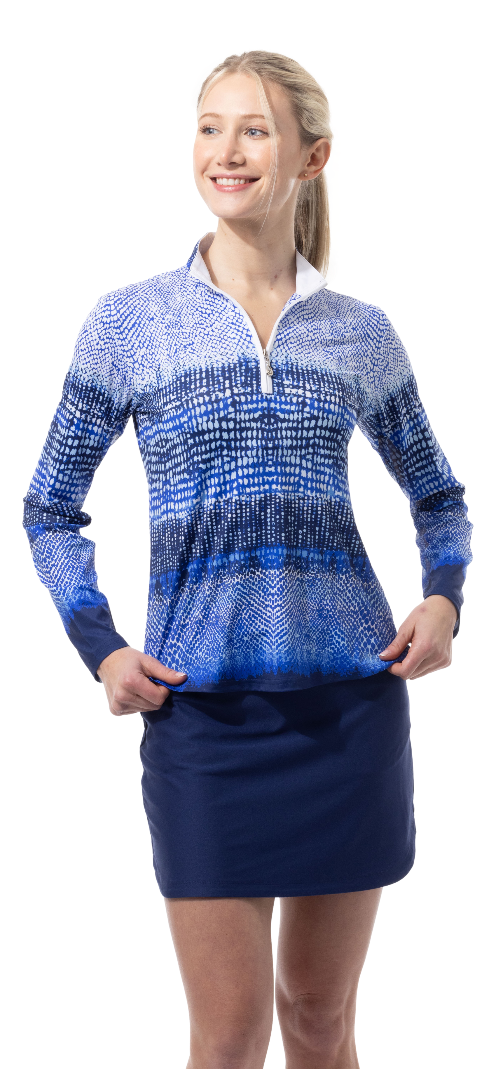 SOLCOOL 1/4 ZIP MOCK. CROC ROCK. NAVY. 900463 - SanSoleil