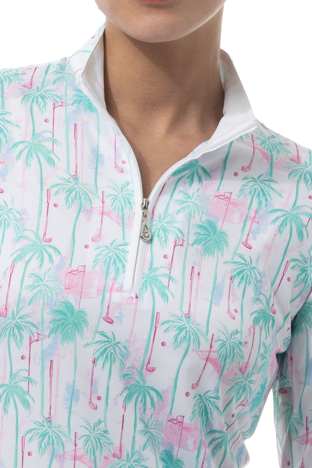 SOLCOOL 1/4 ZIP MOCK. GOLF PARADISE. MINT. 900463 - SanSoleil