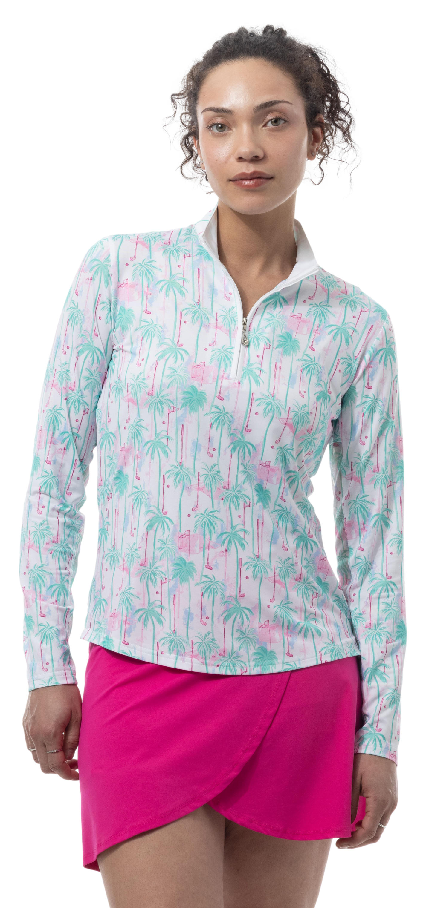 SOLCOOL 1/4 ZIP MOCK. GOLF PARADISE. MINT. 900463 - SanSoleil