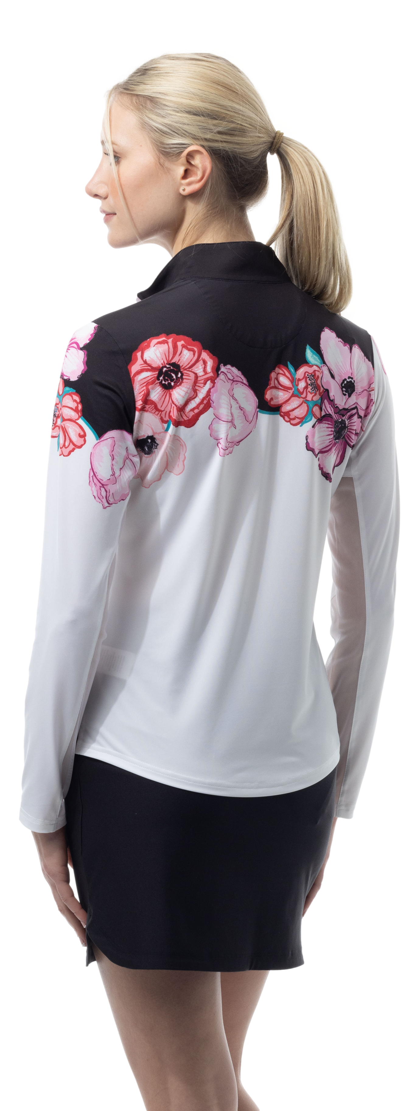 SOLCOOL 1/4 ZIP MOCK. POPPY PATCH. BLACK. 900463 - SanSoleil