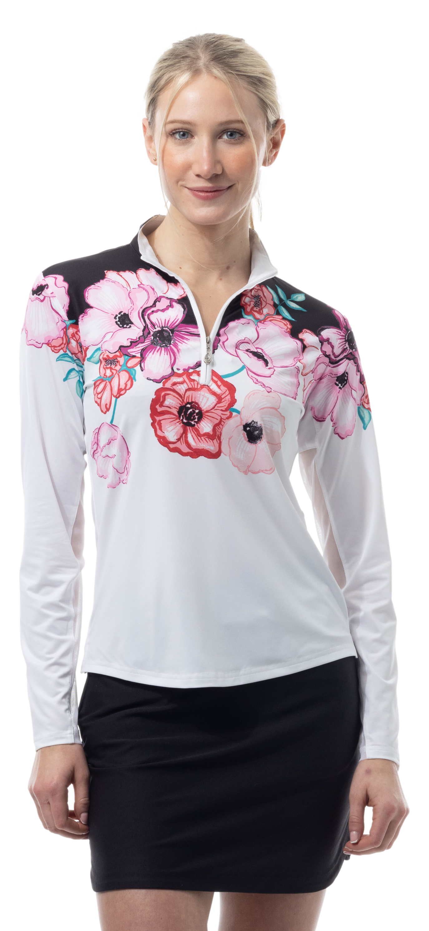 SOLCOOL 1/4 ZIP MOCK. POPPY PATCH. BLACK. 900463 - SanSoleil