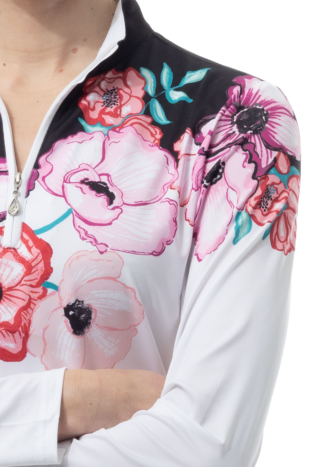 SOLCOOL 1/4 ZIP MOCK. POPPY PATCH. BLACK. 900463 - SanSoleil