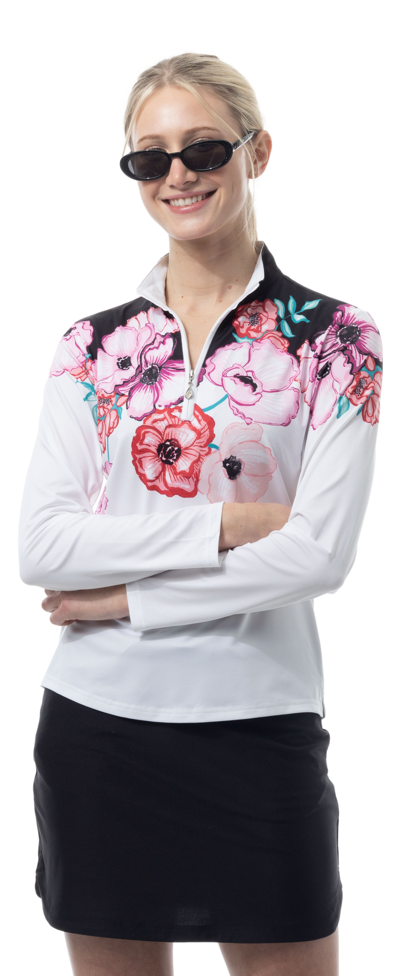 SOLCOOL 1/4 ZIP MOCK. POPPY PATCH. BLACK. 900463 - SanSoleil