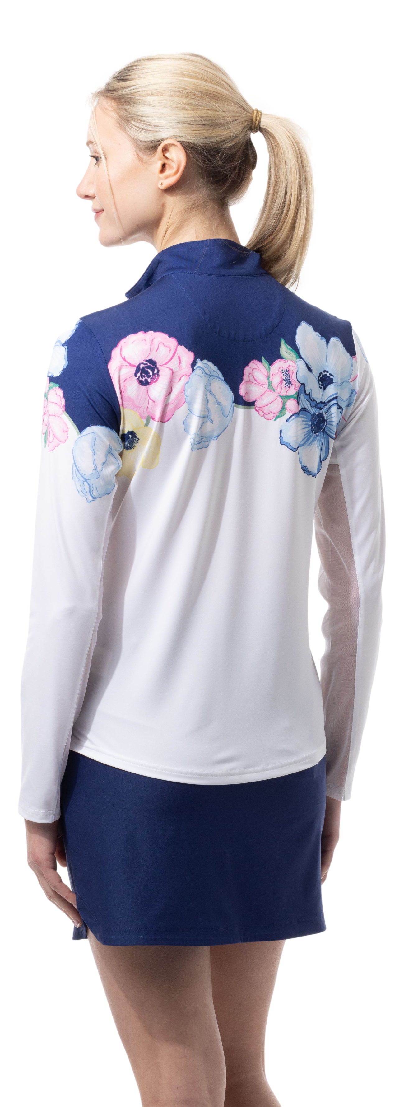 SOLCOOL 1/4 ZIP MOCK. POPPY PATCH. BLUE. 900463 - SanSoleil