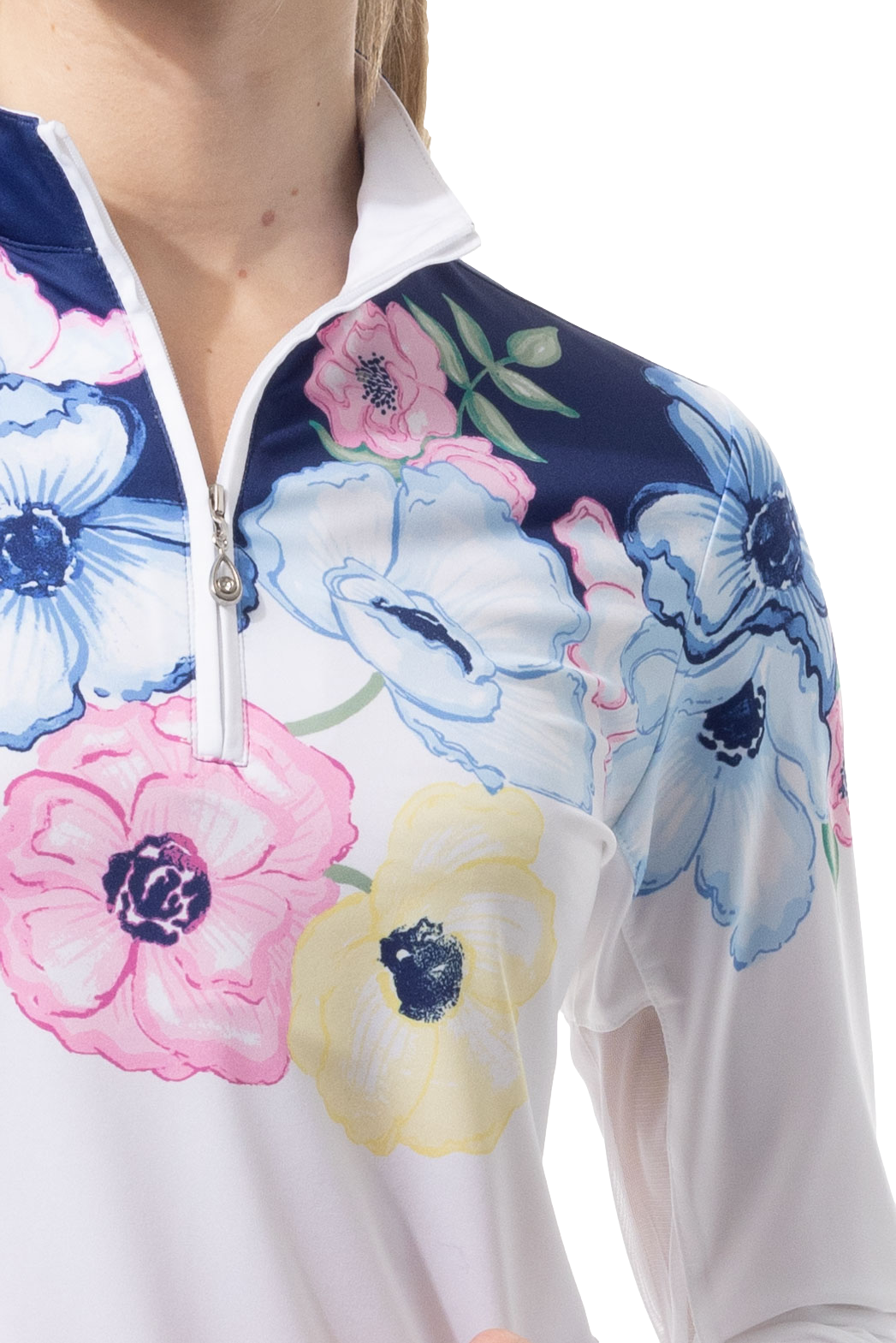 SOLCOOL 1/4 ZIP MOCK. POPPY PATCH. BLUE. 900463 - SanSoleil