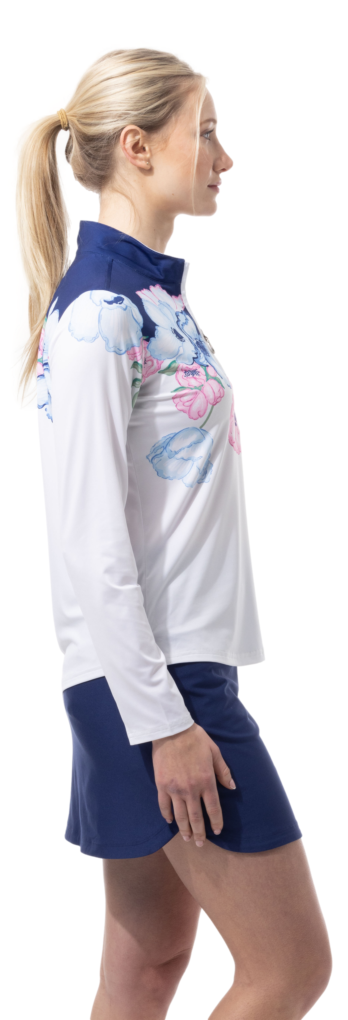 SOLCOOL 1/4 ZIP MOCK. POPPY PATCH. BLUE. 900463 - SanSoleil