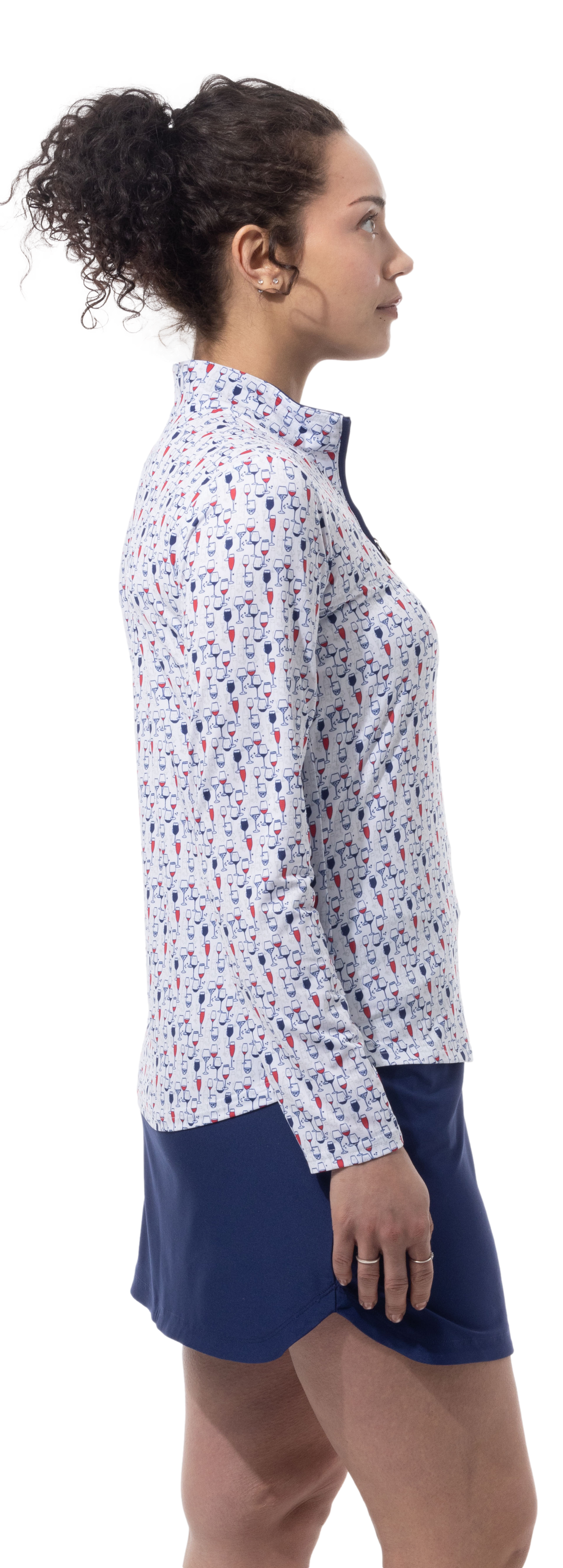 SANSOLEIL'S SOLCOOL 1/4 ZIP MOCK. RED WINE AND BLUE. 900463 - SanSoleil