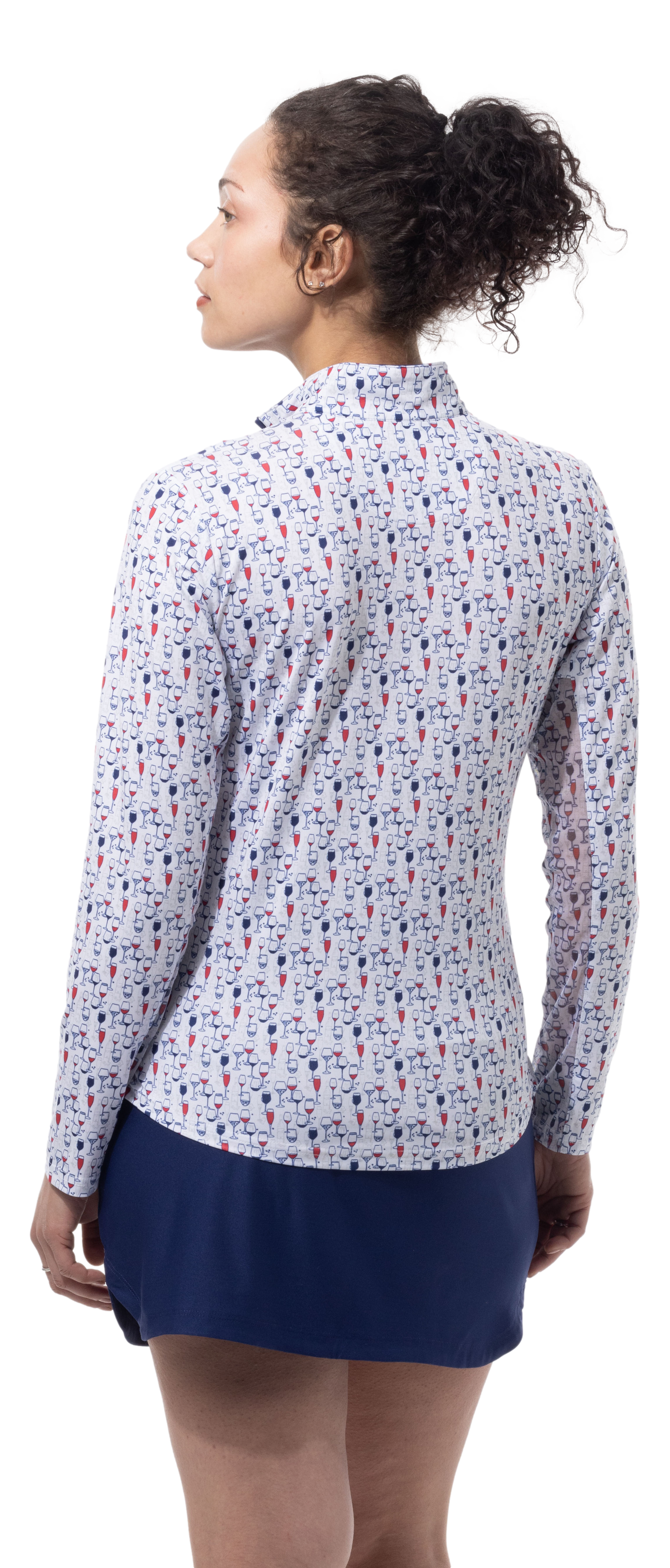 SANSOLEIL'S SOLCOOL 1/4 ZIP MOCK. RED WINE AND BLUE. 900463 - SanSoleil