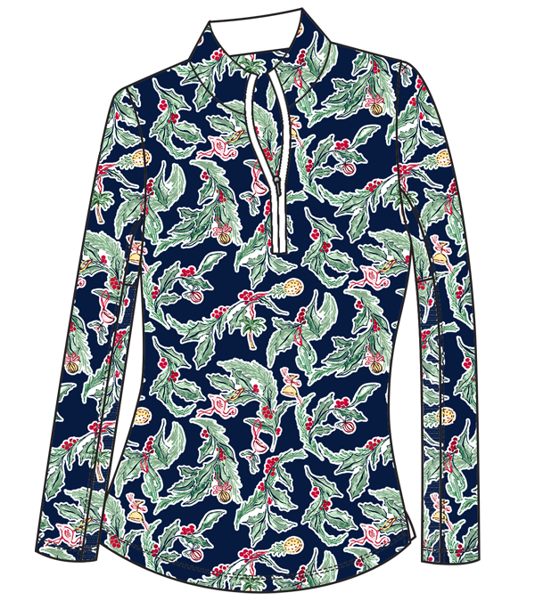 SOLCOOL 1/4 ZIP MOCK. HOLLY JOLLY. 900463 - SanSoleil