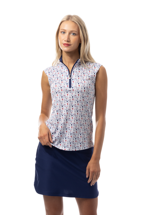 SANSOLEIL 1/4 ZIP SLEEVELESS MOCK. RED WINE BLUE. 900471
