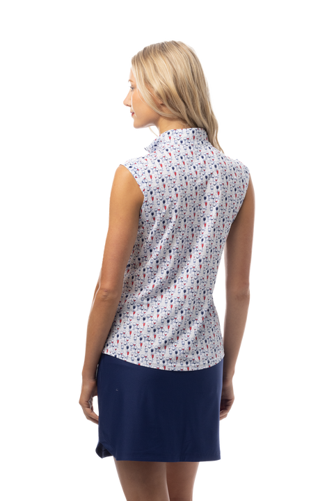 SANSOLEIL 1/4 ZIP SLEEVELESS MOCK. RED WINE BLUE. 900471
