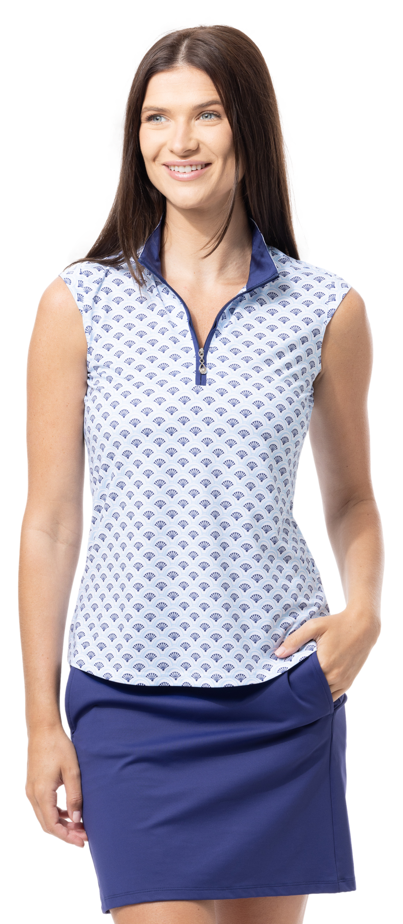 SOLCOOL SLEEVELESS MOCK. SHELLTEE BLUE. 900471 - SanSoleil