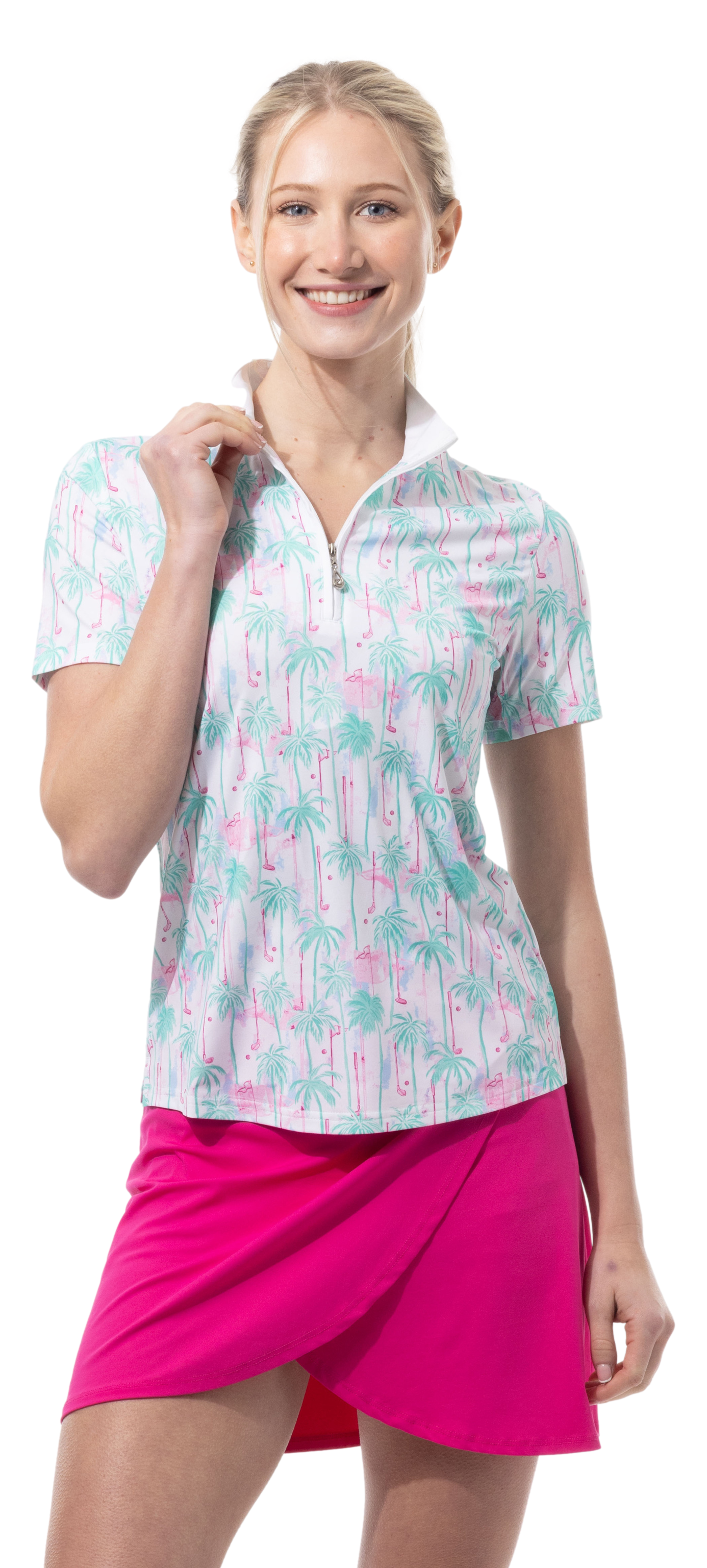 SANSOLEIL 1/4 ZIP SHORT SLEEVE MOCK . GOLF PARADISE. MINT. 900478 - SanSoleil