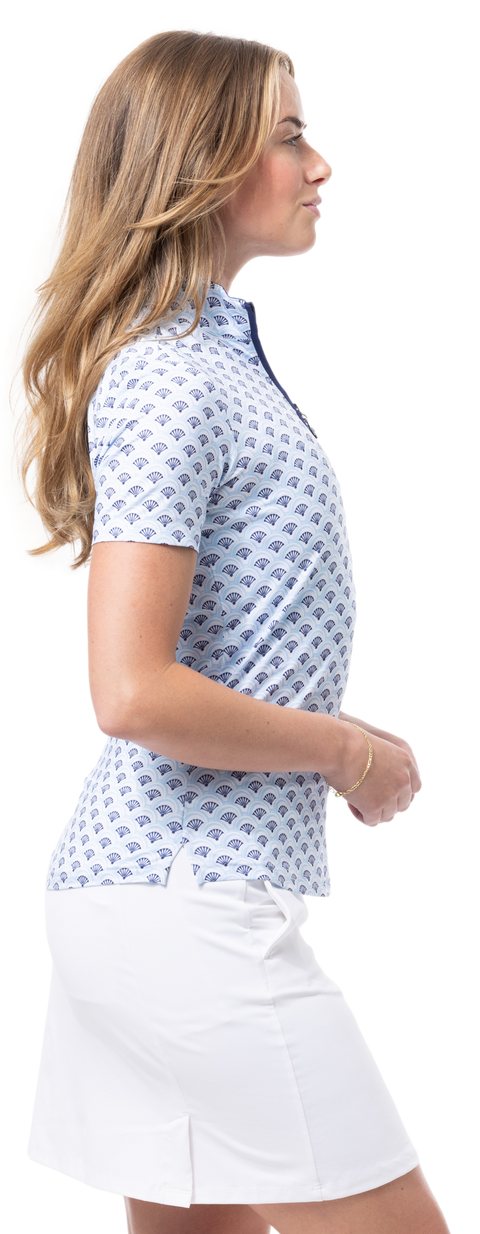 SOLCOOL SHORT SLEEVE MOCK. SHELLTEE BLUE. 900478 - SanSoleil