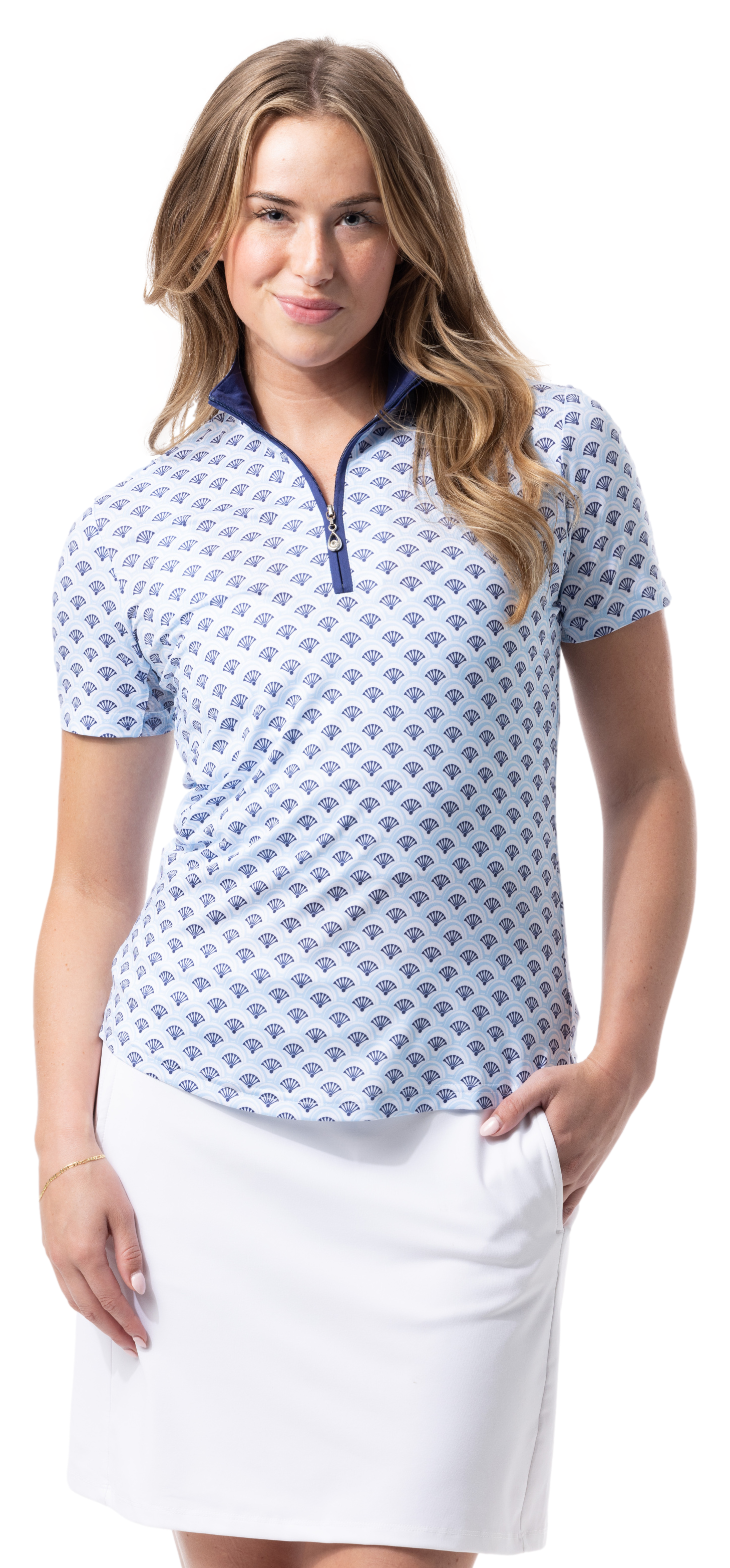SOLCOOL SHORT SLEEVE MOCK. SHELLTEE BLUE. 900478 - SanSoleil