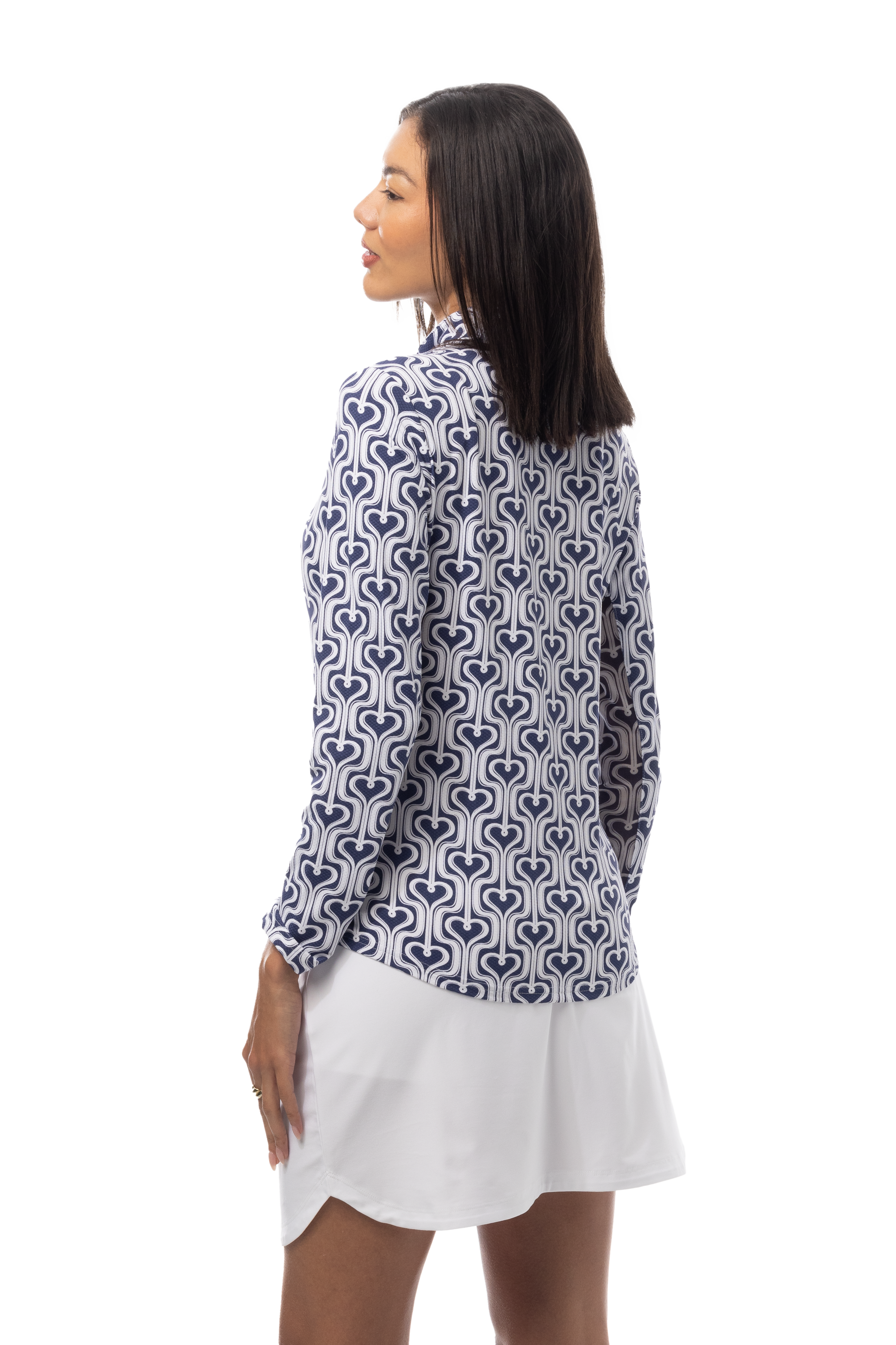 SANSOLEIL 1/4 ZIP PRINT MOCK. HEARTSTRINGS. NAVY. 900621 - SanSoleil