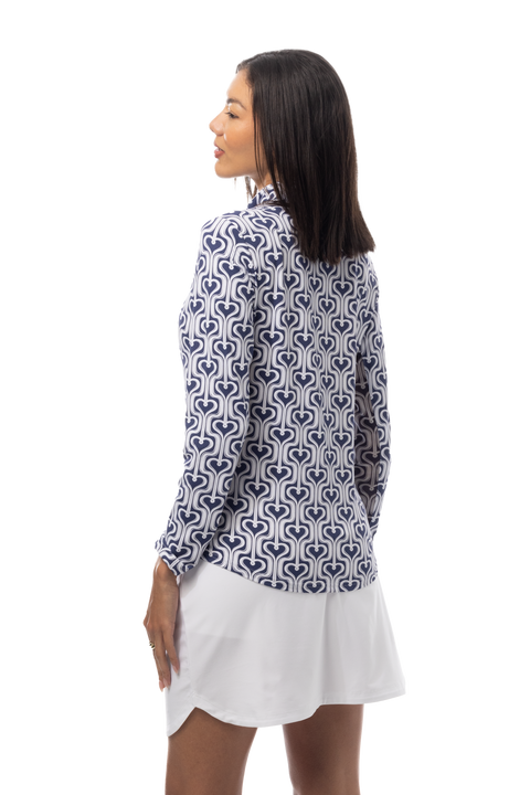 SANSOLEIL 1/4 ZIP PRINT MOCK. HEARTSTRINGS. NAVY. 900621