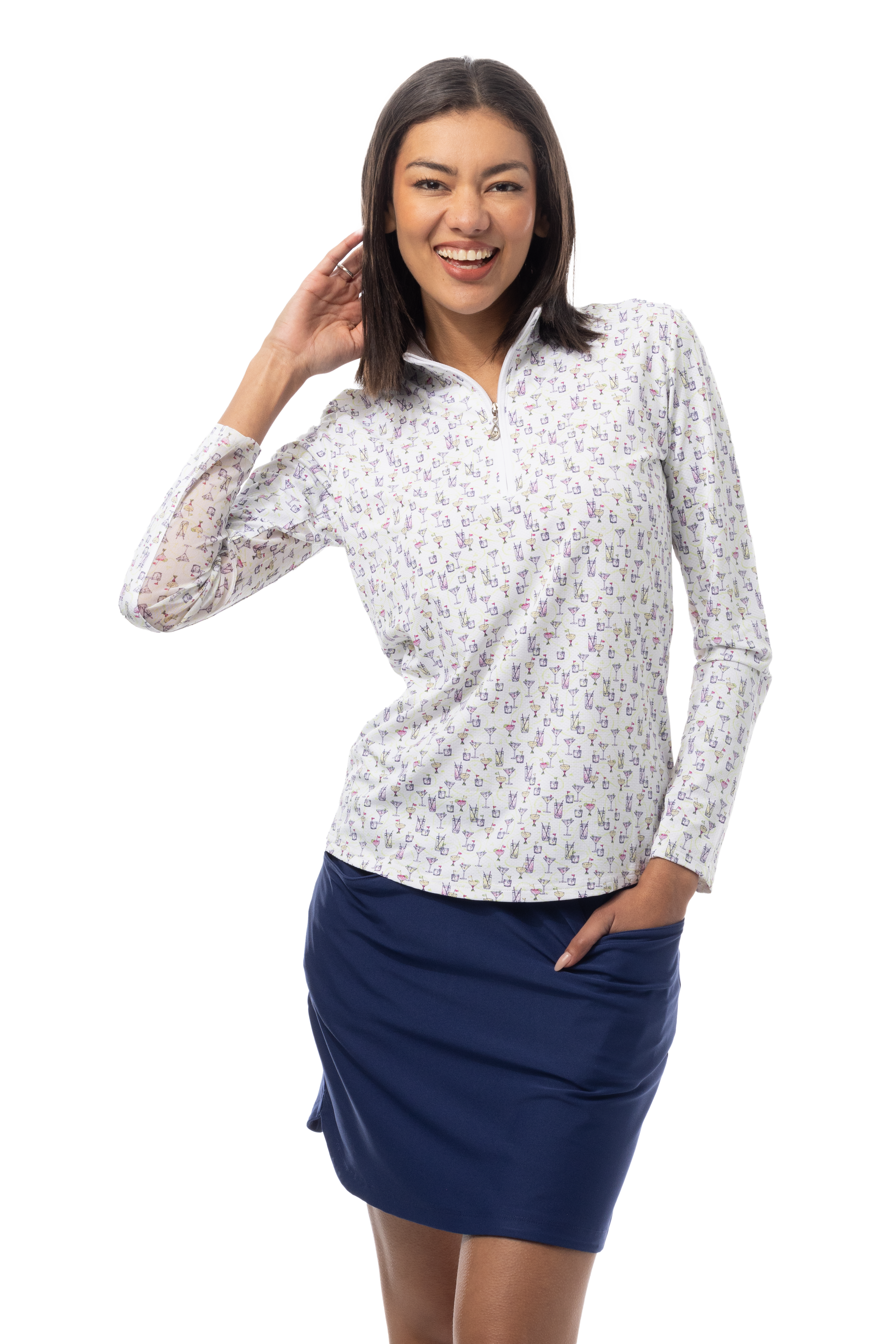 SANSOLEIL 1/4 ZIP PRINT MOCK. CADDY COOLER. MULTI. 900621 - SanSoleil