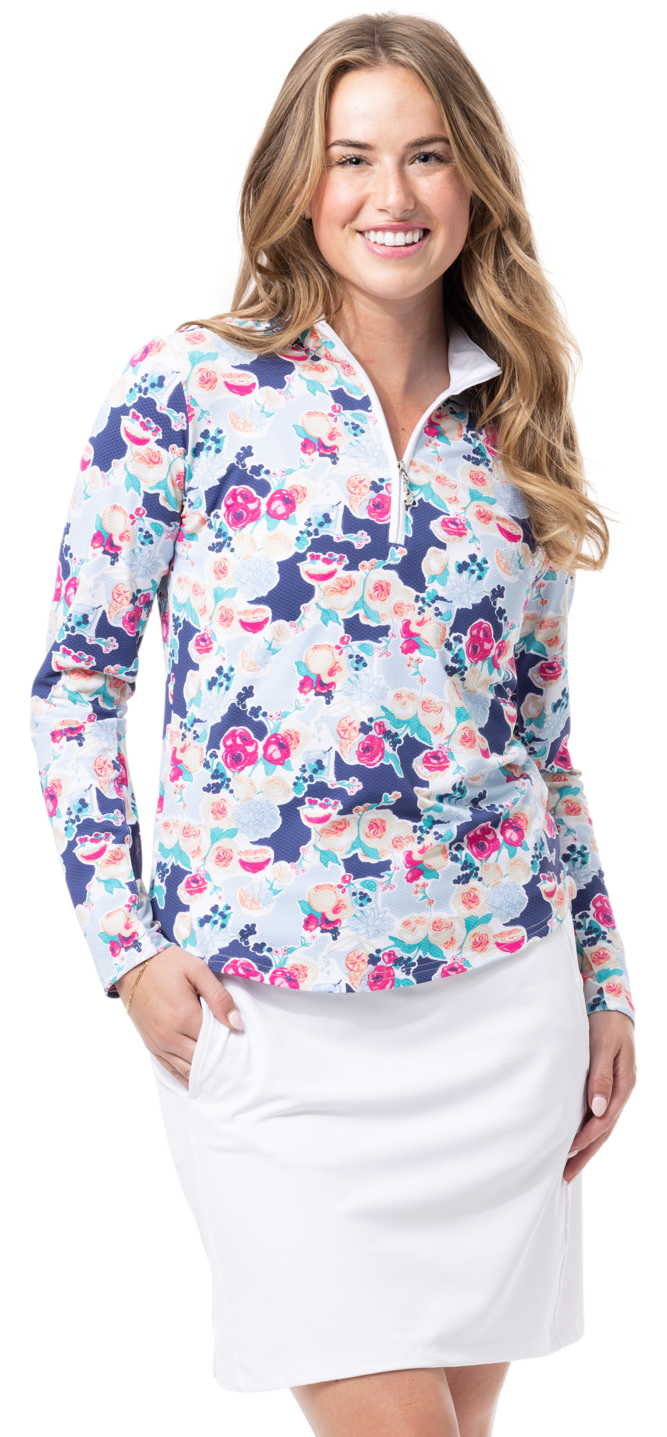 SOLTEK LUX LONG-SLEEVE PRINT MOCK. PEONY - 900621
