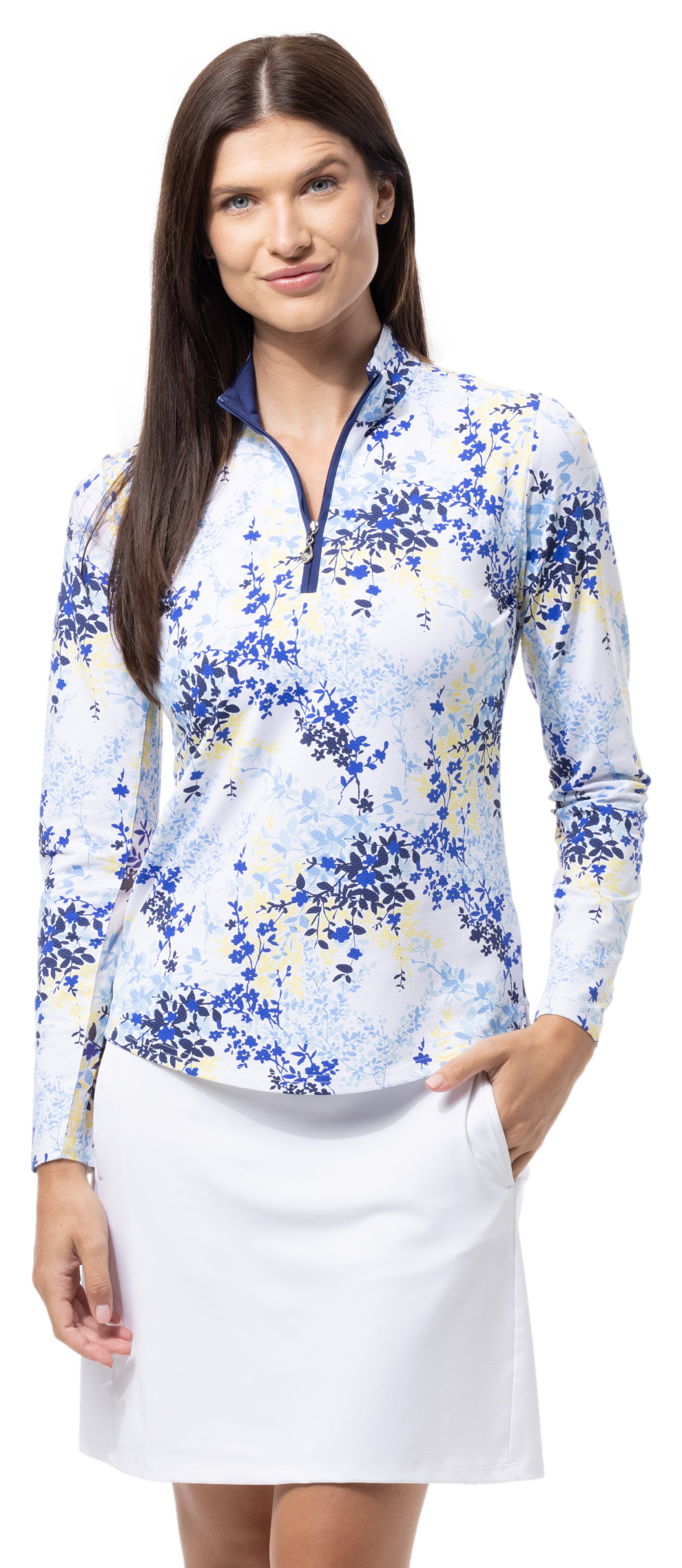 SOLTEK LUX LONG-SLEEVE PRINT MOCK. WILLOW NAVY - 900621