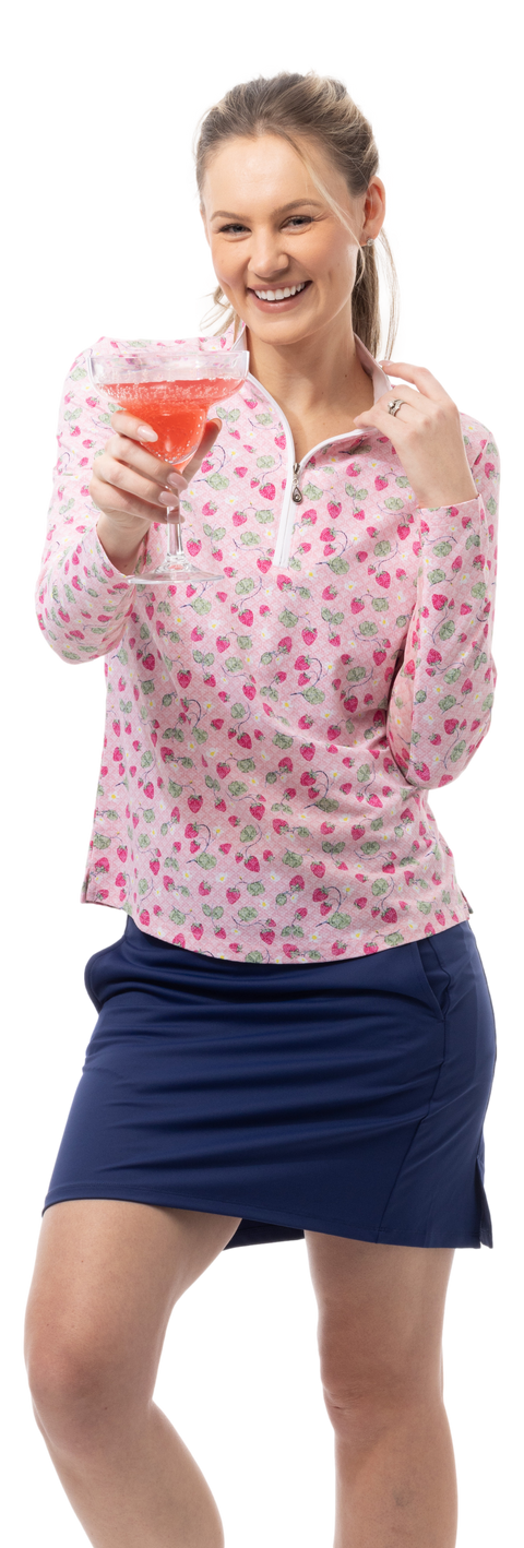 SanSoleil Drink and strawberry print top. Pink and Green