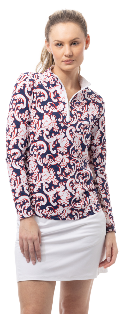 SOLTEK LUX L/S PRINT MOCK. PAISLEY PARK. NAVY RED. 900621 - SanSoleil