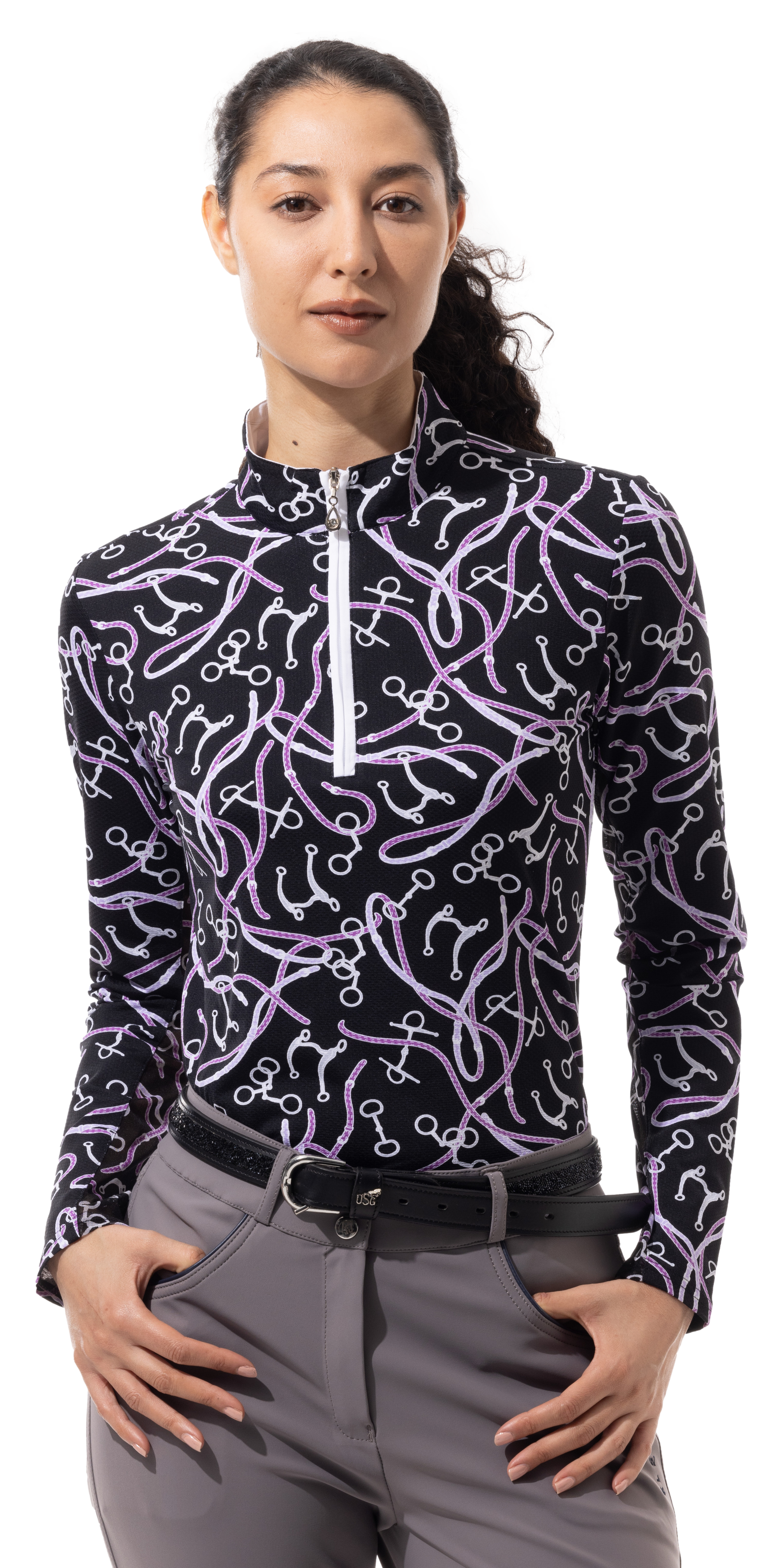 SOLTEK LUX LONG-SLEEVE PRINT MOCK. FREE REIN. BLACK - SOLTEK LUX L/S PRINT MOCK