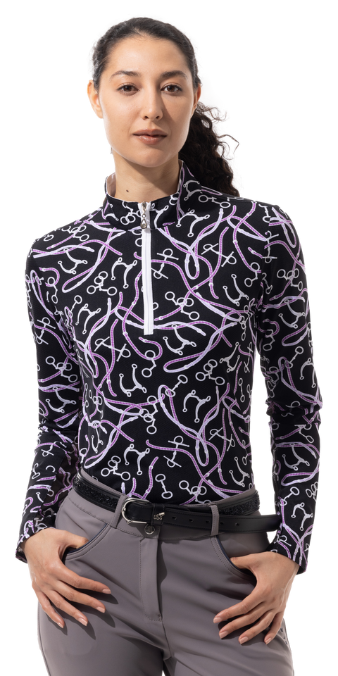 SOLTEK LUX LONG-SLEEVE PRINT MOCK. FREE REIN. BLACK - SOLTEK LUX L/S PRINT MOCK