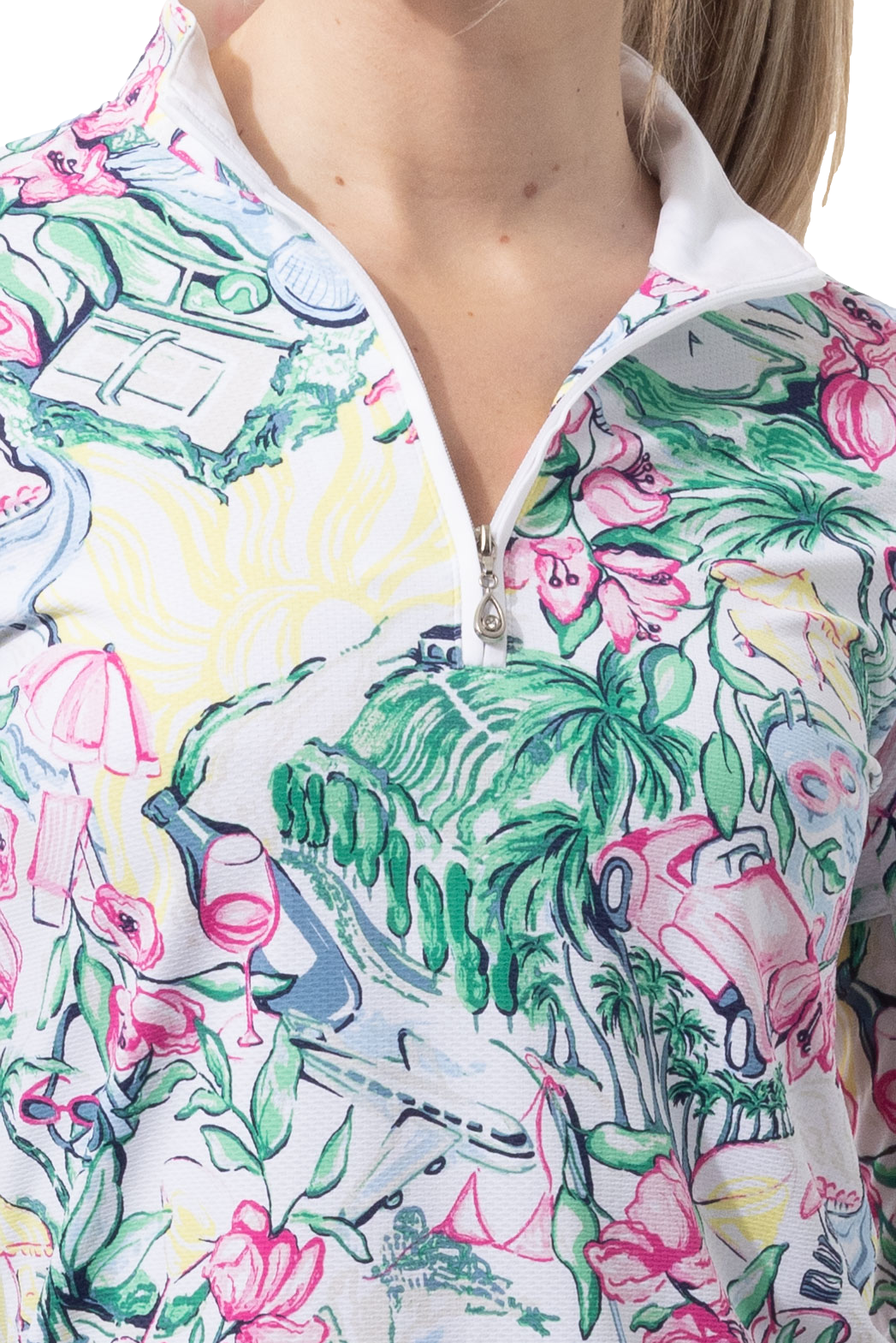 SANSOLEIL 1/4 ZIP PRINT MOCK. GIRLS TRIP. MULTI. 900621 - SanSoleil