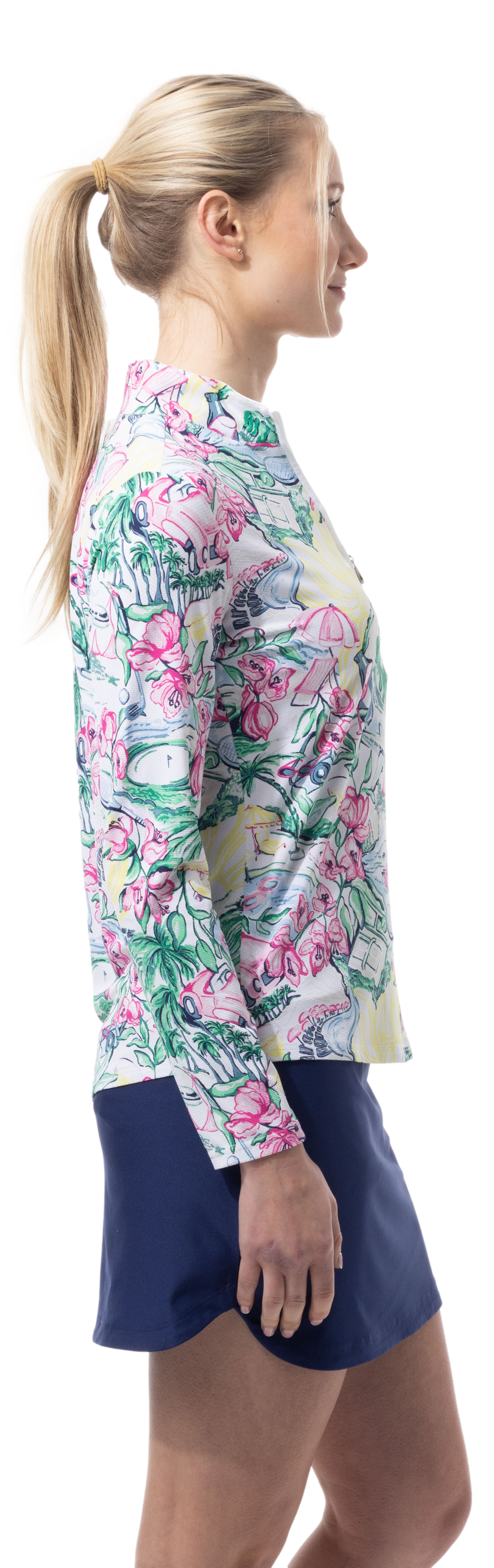 SANSOLEIL 1/4 ZIP PRINT MOCK. GIRLS TRIP. MULTI. 900621 - SanSoleil