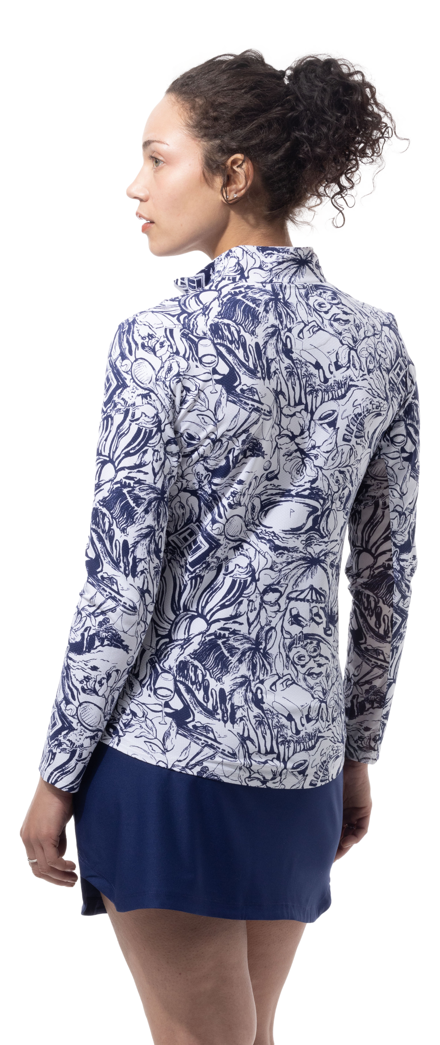 SANSOLEIL 1/4 ZIP PRINT MOCK. GIRLS TRIP. NAVY. 900621 - SanSoleil