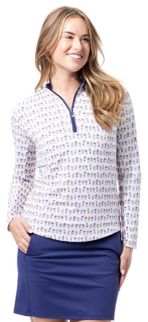 SOLTEK LUX LONG.SLEEVE PRINT MOCK. BAYBREEZE. 900621 - SanSoleil