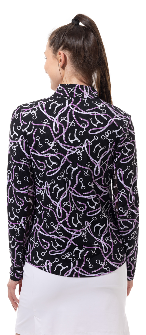 SOLTEK LUX LONG- SLEEVE PRINT MOCK. FREE REIN. BLACK . 900621 - SanSoleil