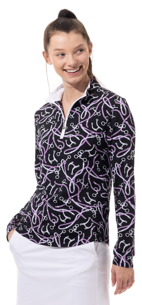 SOLTEK LUX LONG- SLEEVE PRINT MOCK. FREE REIN. BLACK . 900621 - SanSoleil