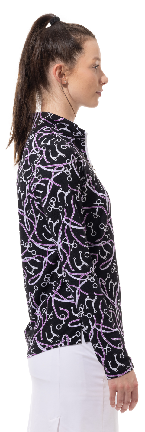 SOLTEK LUX LONG- SLEEVE PRINT MOCK. FREE REIN. BLACK . 900621 - SanSoleil