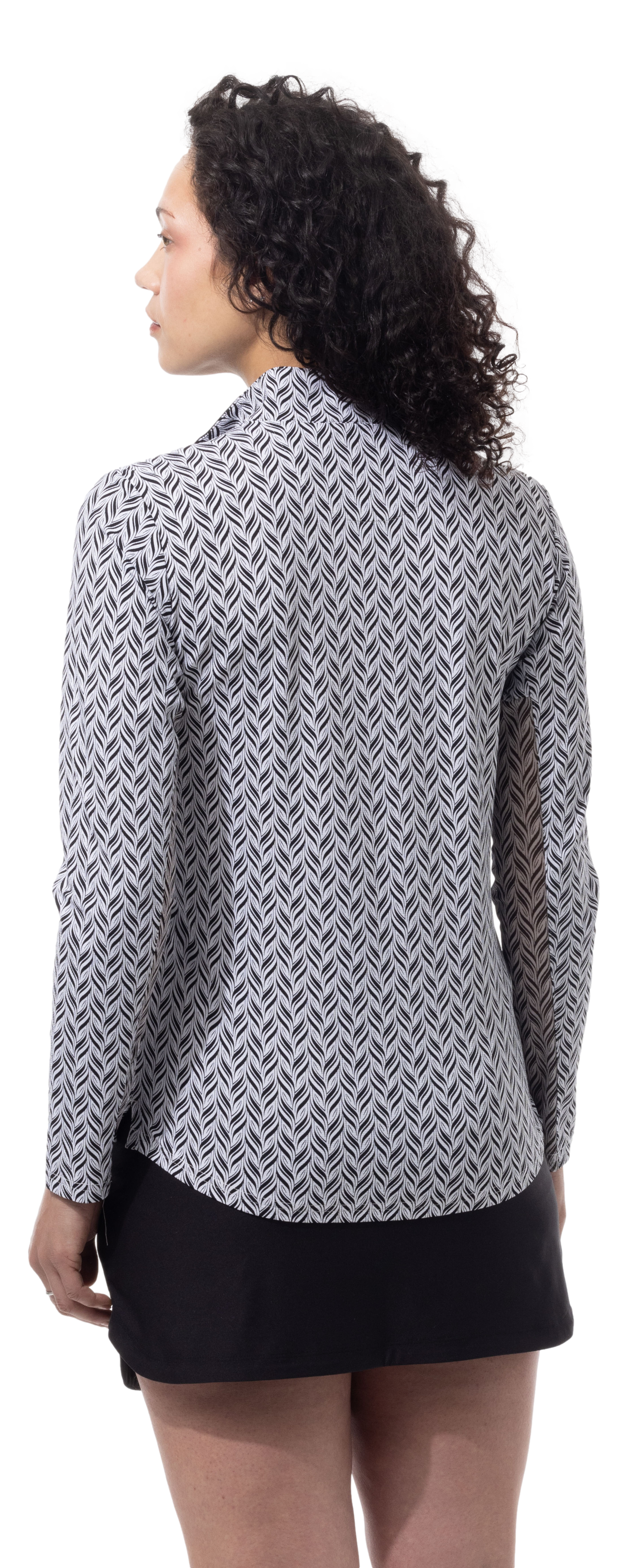 SANSOLEIL 1/4 ZIP PRINT MOCK. WAVERLY. BLACK. 900621 - SanSoleil