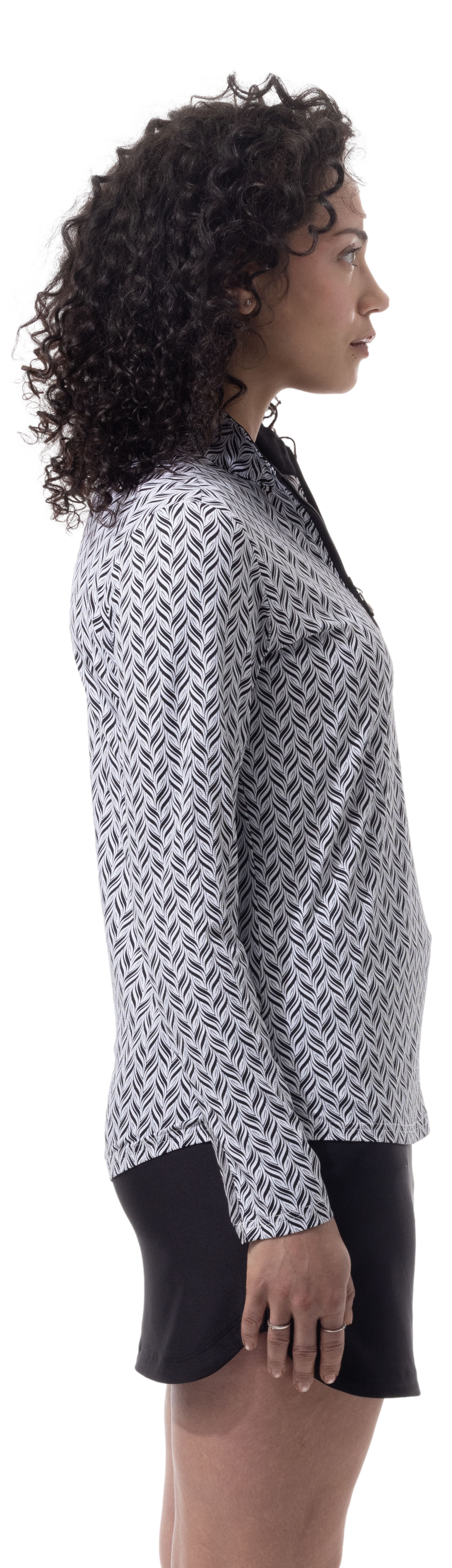 SANSOLEIL 1/4 ZIP PRINT MOCK. WAVERLY. BLACK. 900621 - SanSoleil