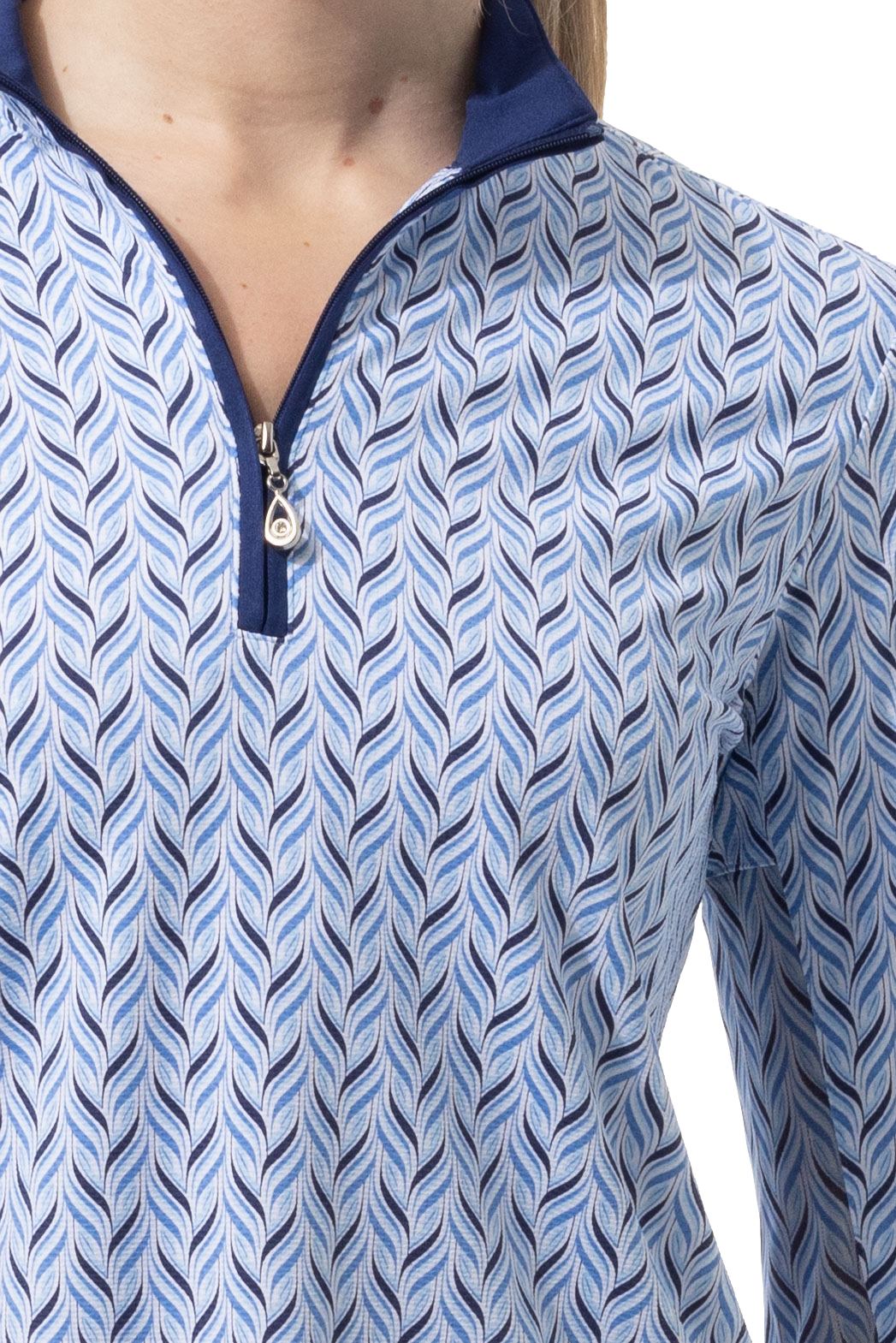 SANSOLEIL 1/4 ZIP PRINT MOCK. WAVERLY. NAVY. 900621 - SanSoleil