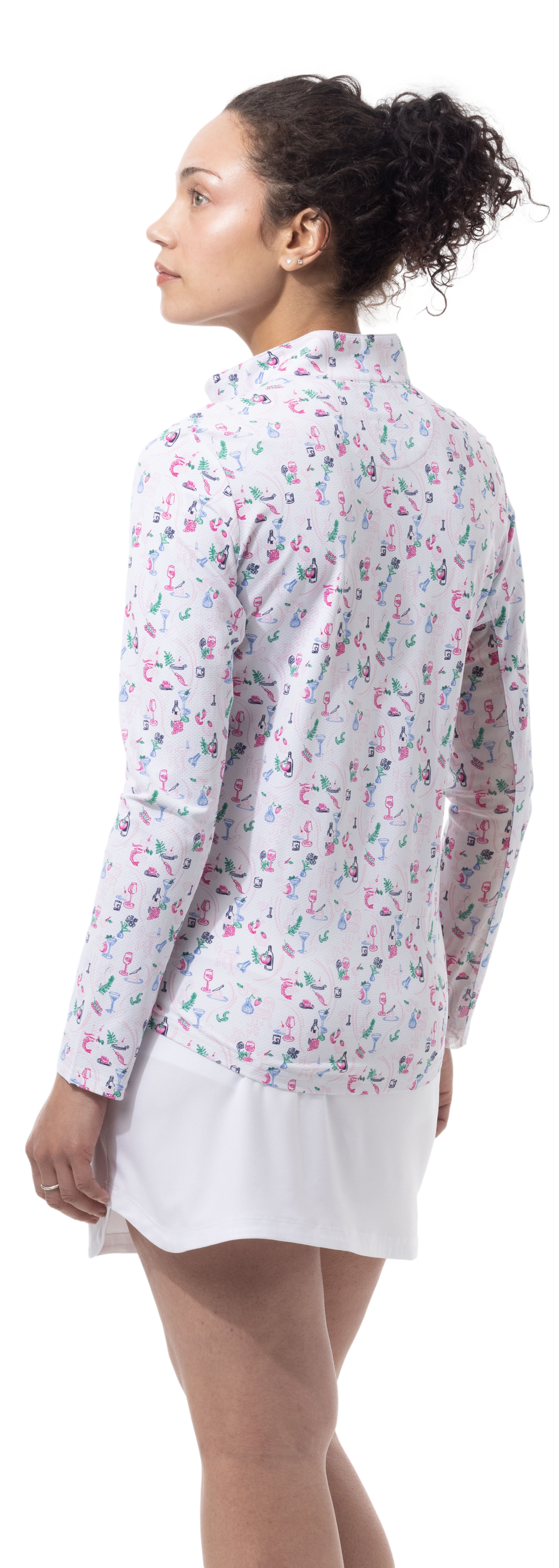 SANSOLEIL 1/4 ZIP PRINT MOCK. WINE AND DINE. 900621 - SanSoleil