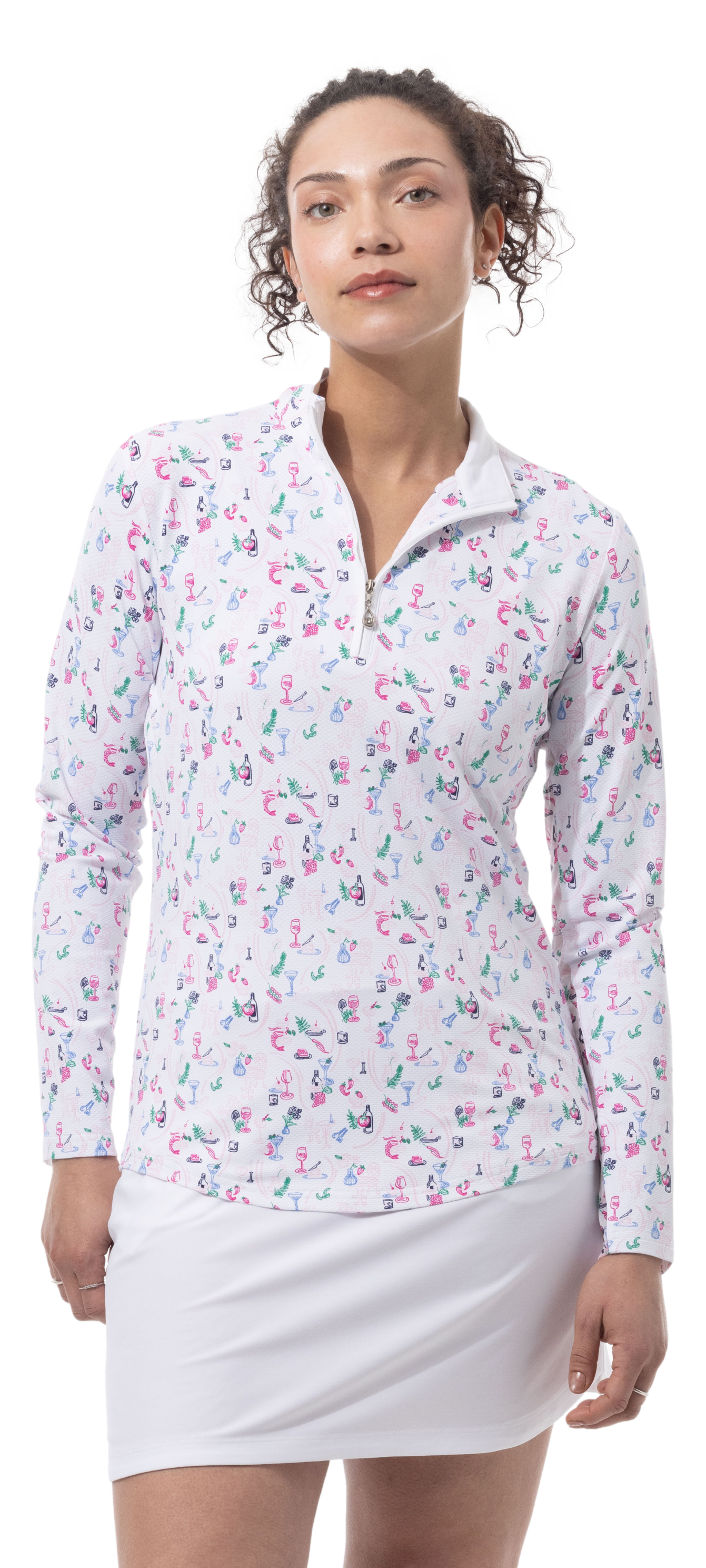SANSOLEIL 1/4 ZIP PRINT MOCK. WINE AND DINE. 900621 - SanSoleil