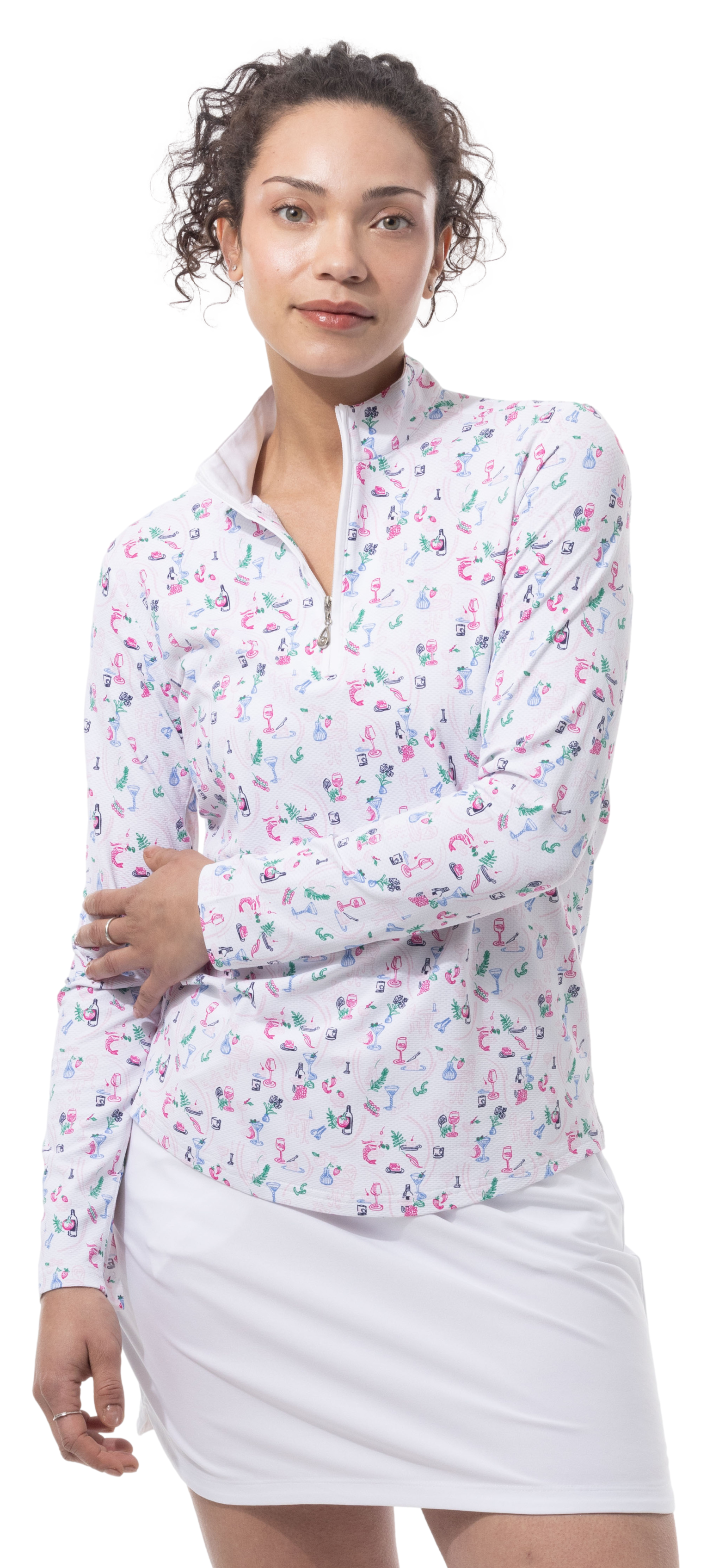 SANSOLEIL 1/4 ZIP PRINT MOCK. WINE AND DINE. 900621 - SanSoleil