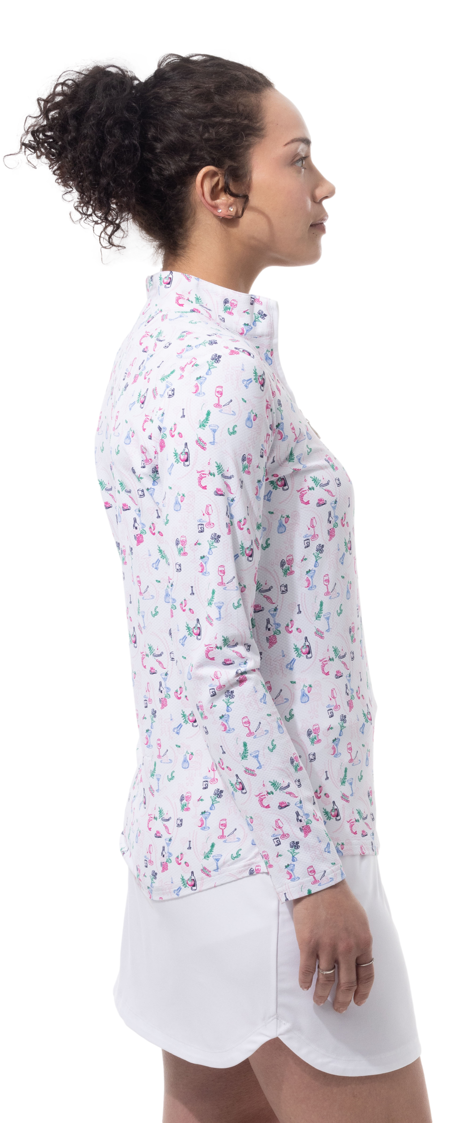 SANSOLEIL 1/4 ZIP PRINT MOCK. WINE AND DINE. 900621 - SanSoleil