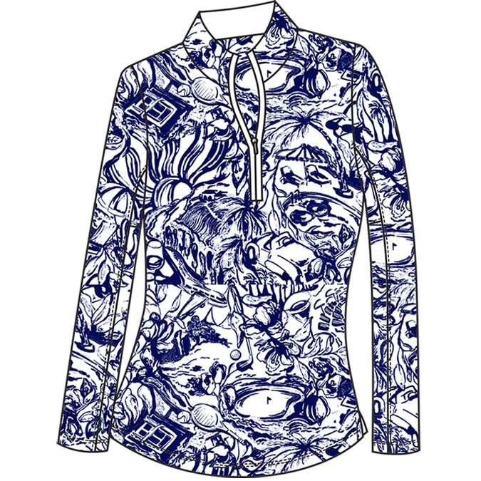 SANSOLEIL 1/4 ZIP PRINT MOCK. GIRLS TRIP. NAVY. 900621 - SanSoleil