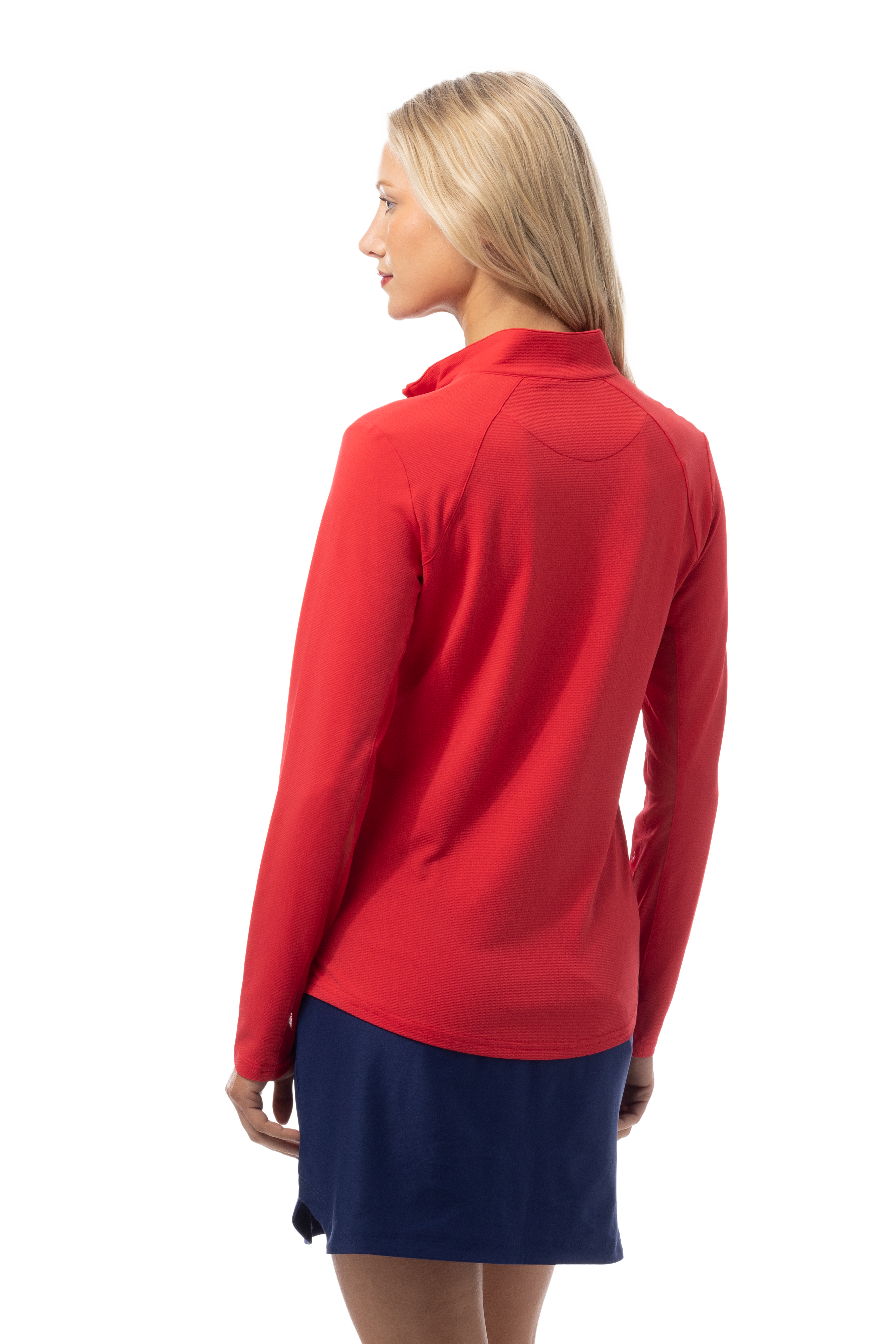 SANSOLEIL 1/4 ZIP LONG-SLEEVE SOLID MOCK. TRUE RED. 900622 - SanSoleil