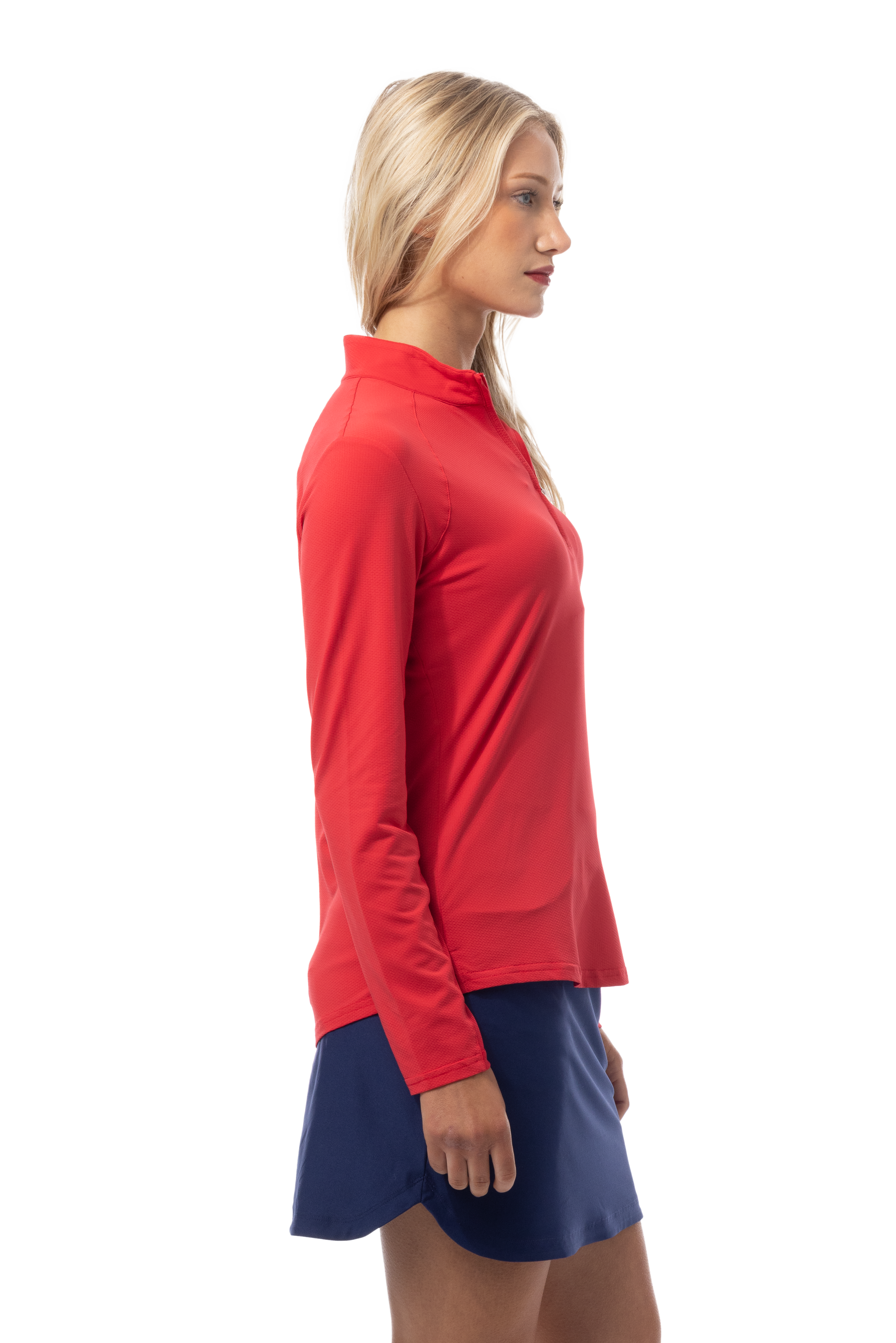 SANSOLEIL 1/4 ZIP LONG-SLEEVE SOLID MOCK. TRUE RED. 900622 - SanSoleil